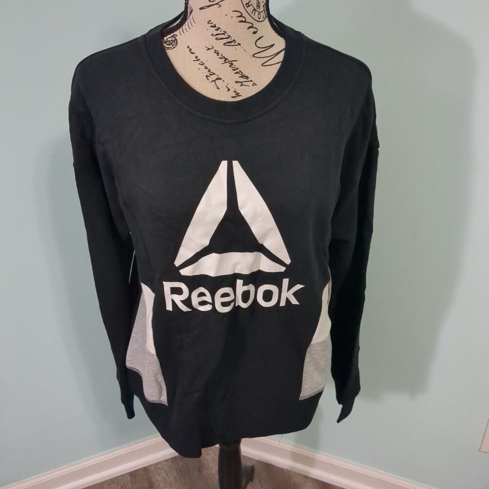 Reebok Colorblock Sweatshirt women's Black Grey White logo medium athleisire